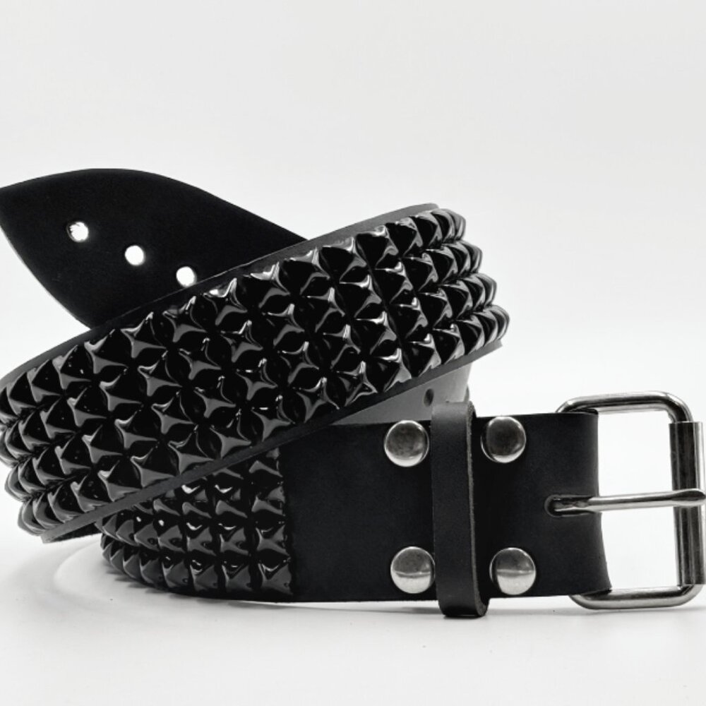 4-Row Black Pyramid Studded Punk Leather Belt by Nemesis Leather - New Deadstock